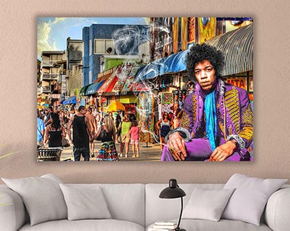 Jimi Hendrix Smoking On Boardwalk In Los Angeles Art Poster