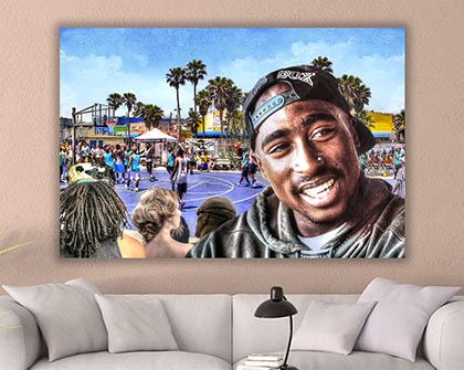 Tupac Playing Basketball With Sox Hat Art Poster